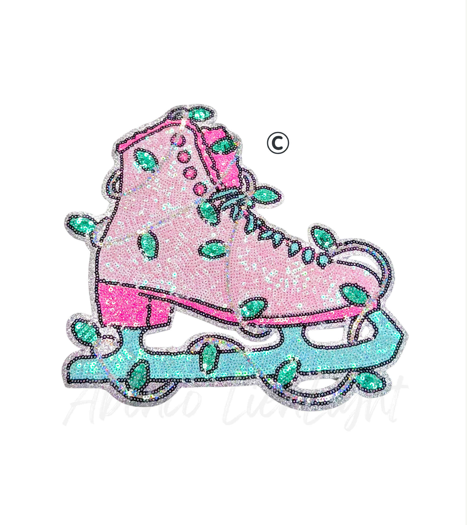 Pink Ice Skate Christmas Sequin Patch - Large