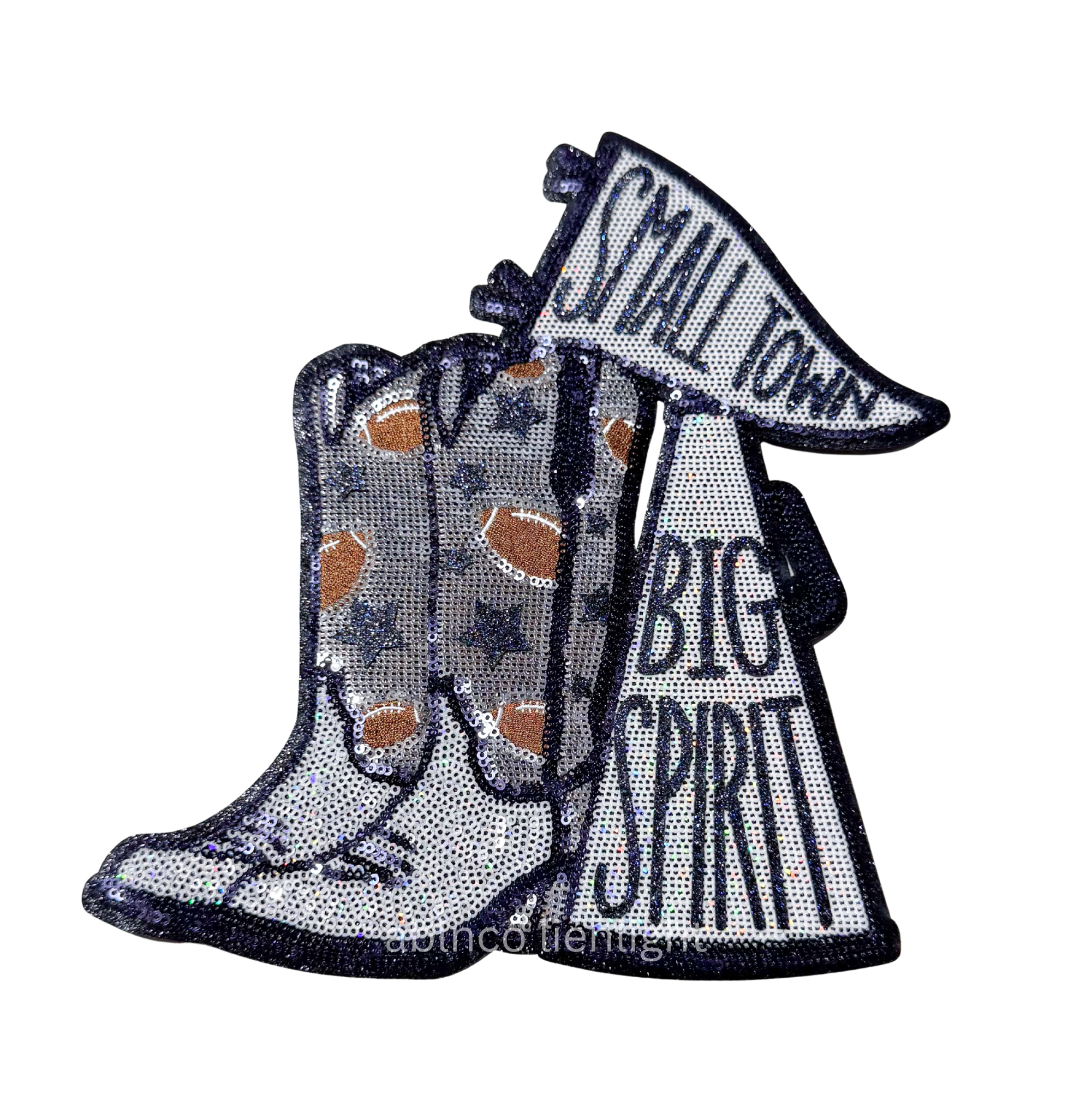 Navy Blue Small Town Big Spirit Football Sequin Patch - Large
