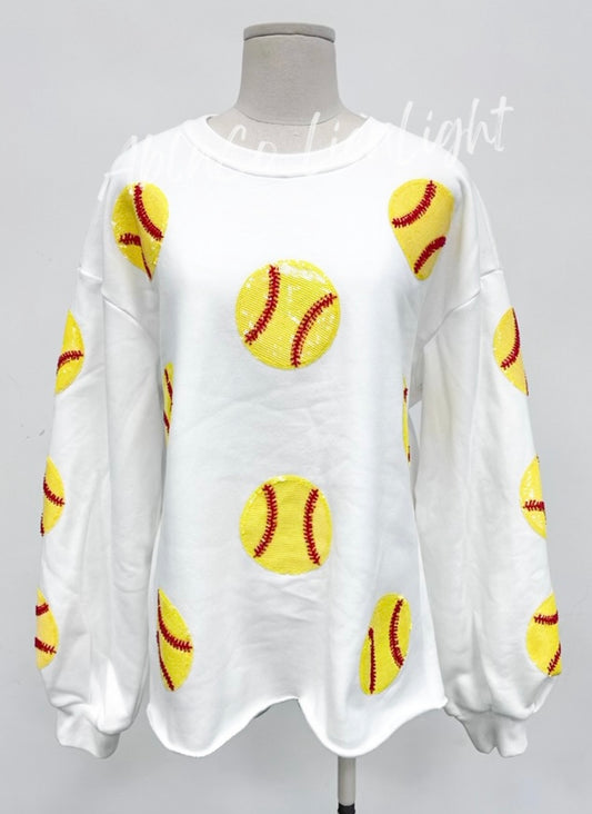 Softball Beadtubes Sequins White Sweatshirt