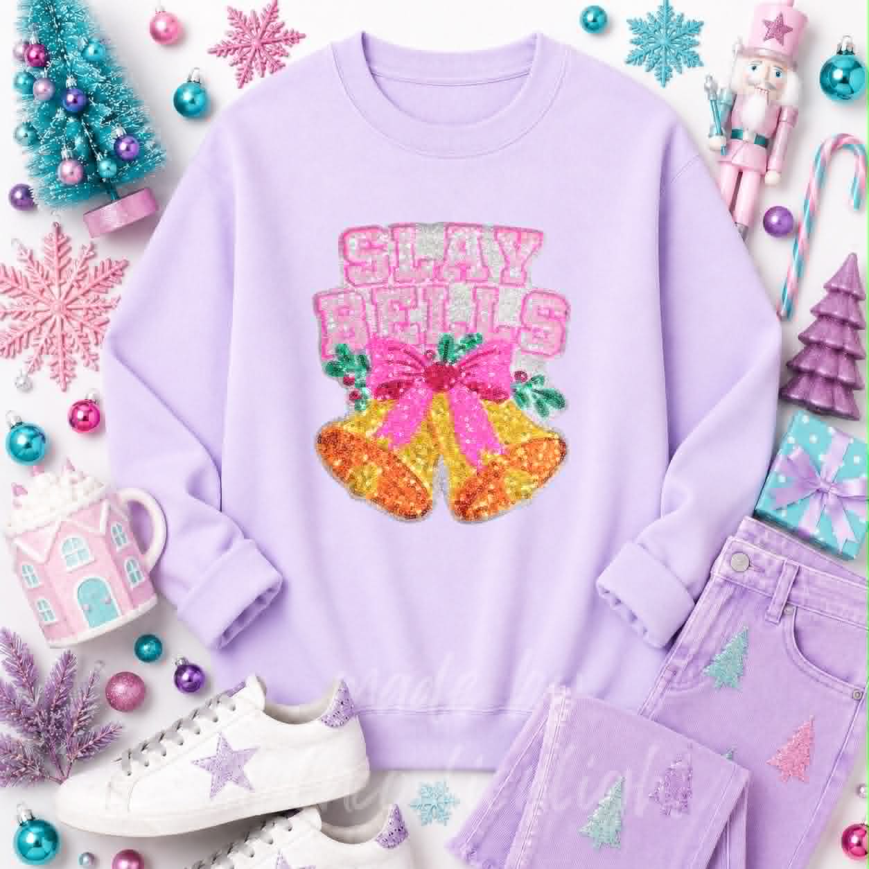 Slay Bells Christmas Sequin Patch Sweatshirt