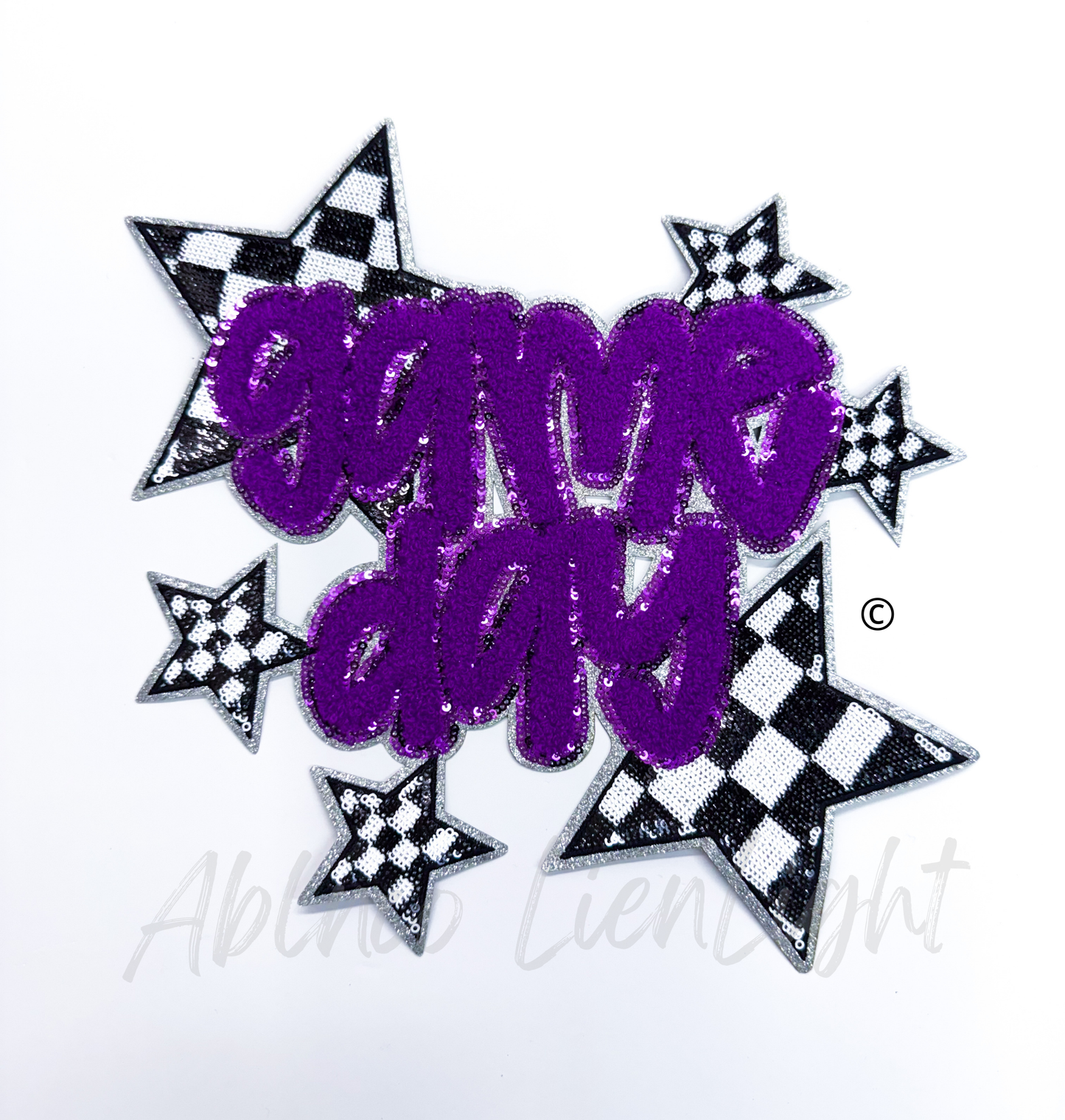 Purple Game Day Checkered Star Sequins Chenille Patch