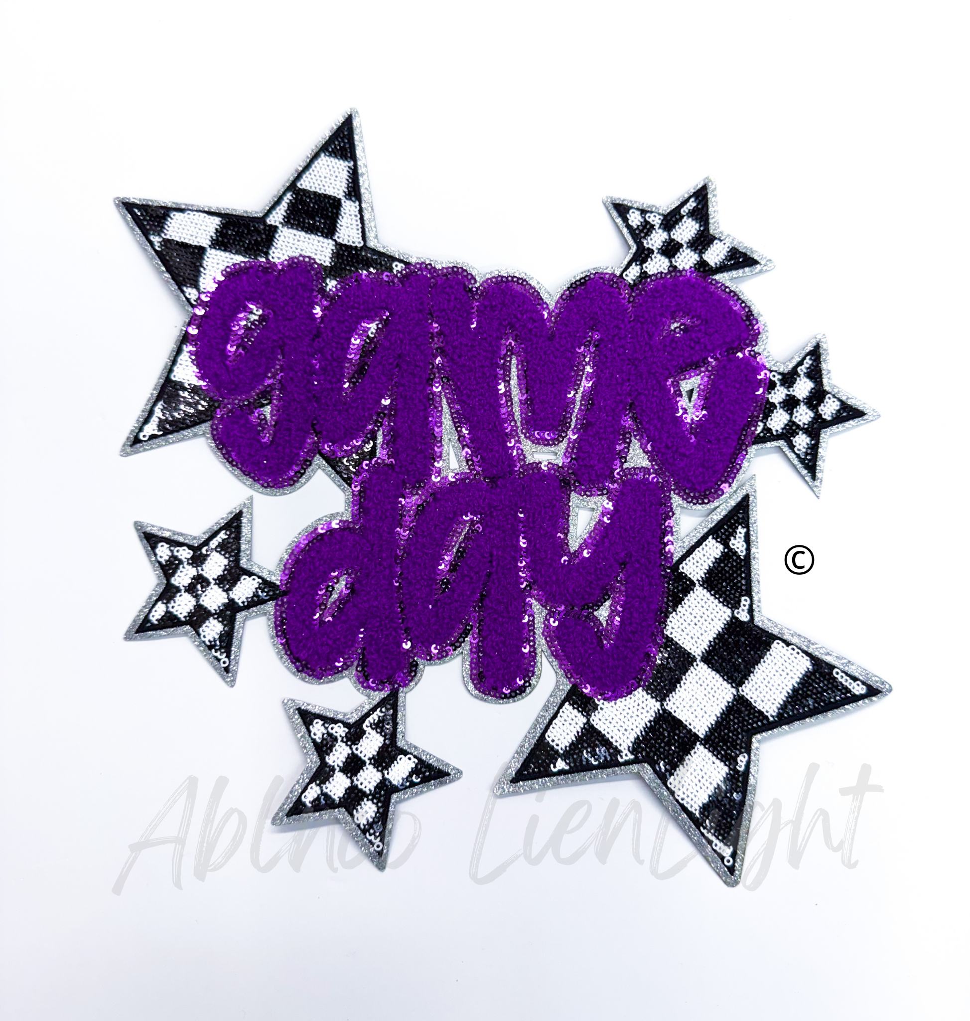 Purple Game Day Checkered Star Chenille Sequin Patch - Large
