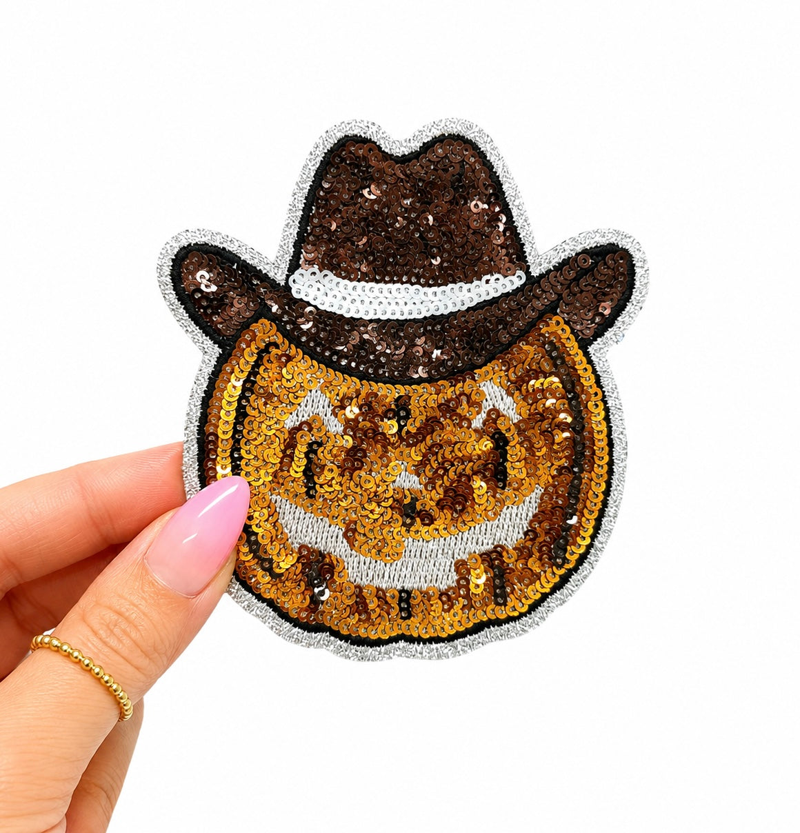 Cowboy Pumpkin Halloween Sequin Patch