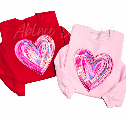 Colorful Pink Splatter Heart Valentines Day Sequins Patch Sweatshirt