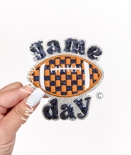Navy Checkered Football Game Day Sequin Patch