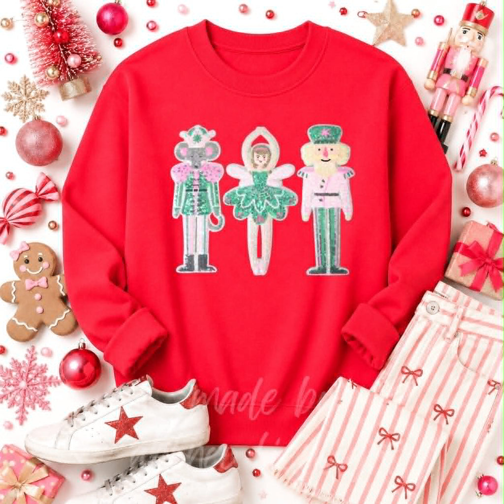 Ballet Nutcracker Trio Christmas Sequin Patch Sweatshirt