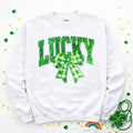 Lucky Green Checkered Bow St Patricks Day Sequin Patch Sweatshirt
