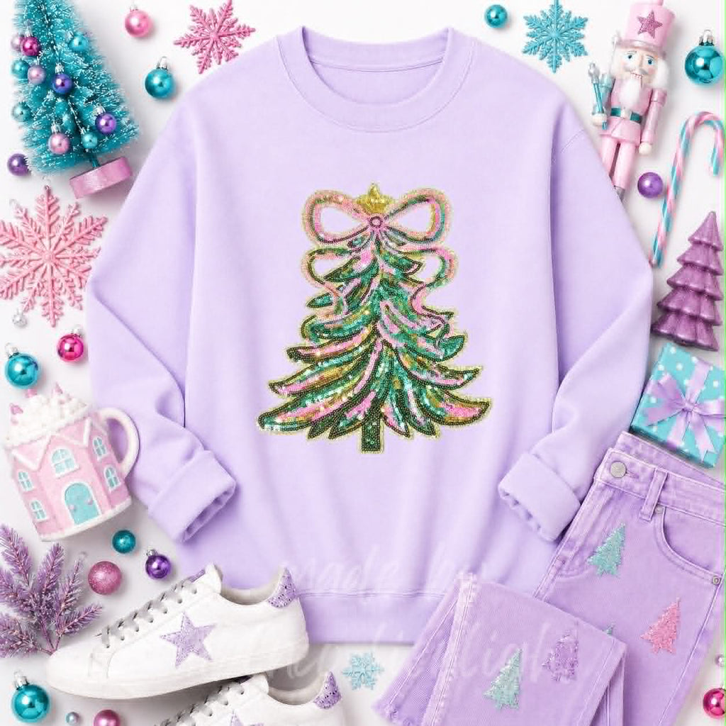 Christmas Tree Christmas Sequin Patch Sweatshirt