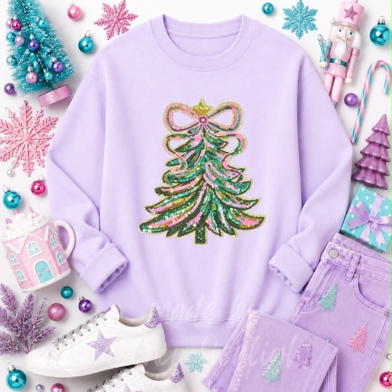 Christmas Tree Christmas Sequin Patch Sweatshirt
