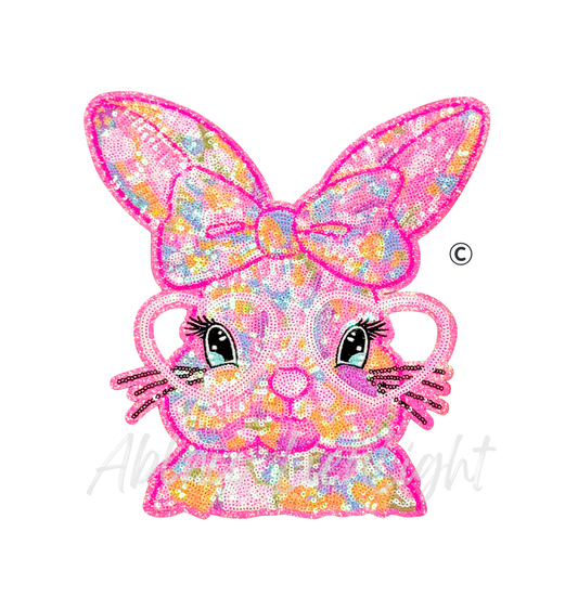 Pink Glasses Ombre Bunny Easter Sequin Patch - Large