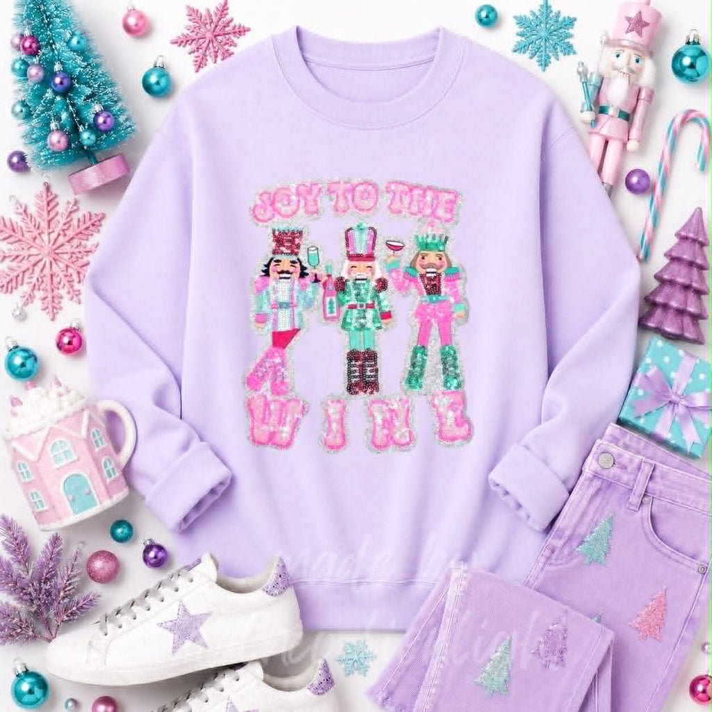 Joy to the Wine Nutcracker Christmas Sequin Patch Sweatshirt