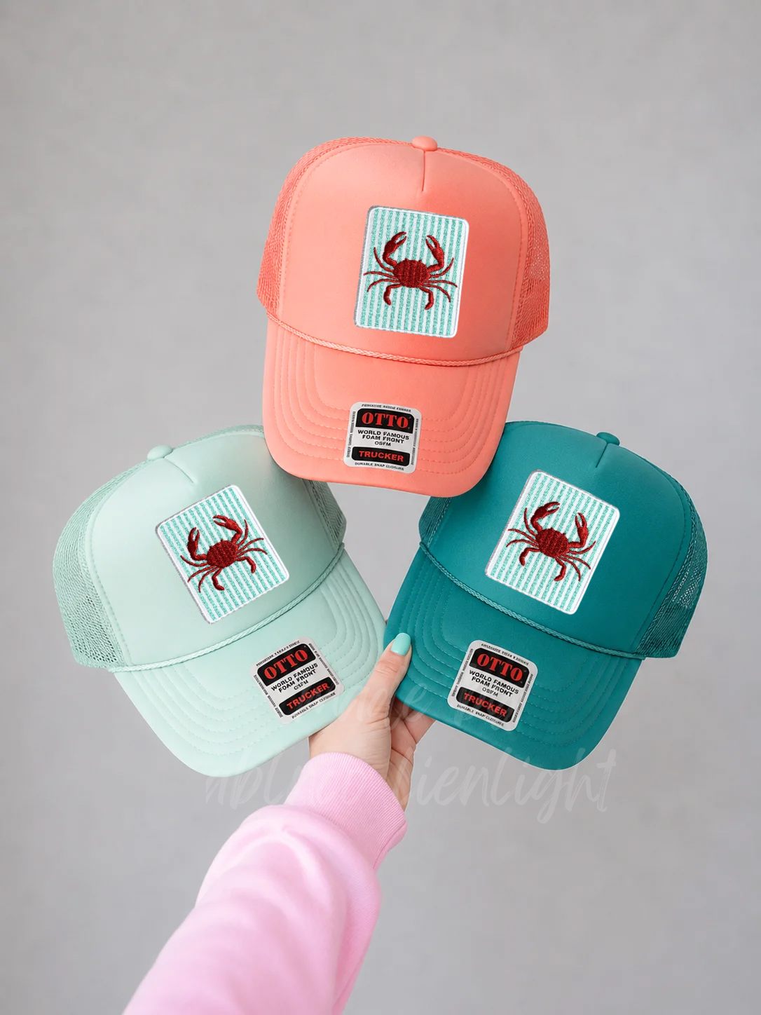 Turquoise Striped Crab Summer Embroidery Patch Otto Trucker Hat