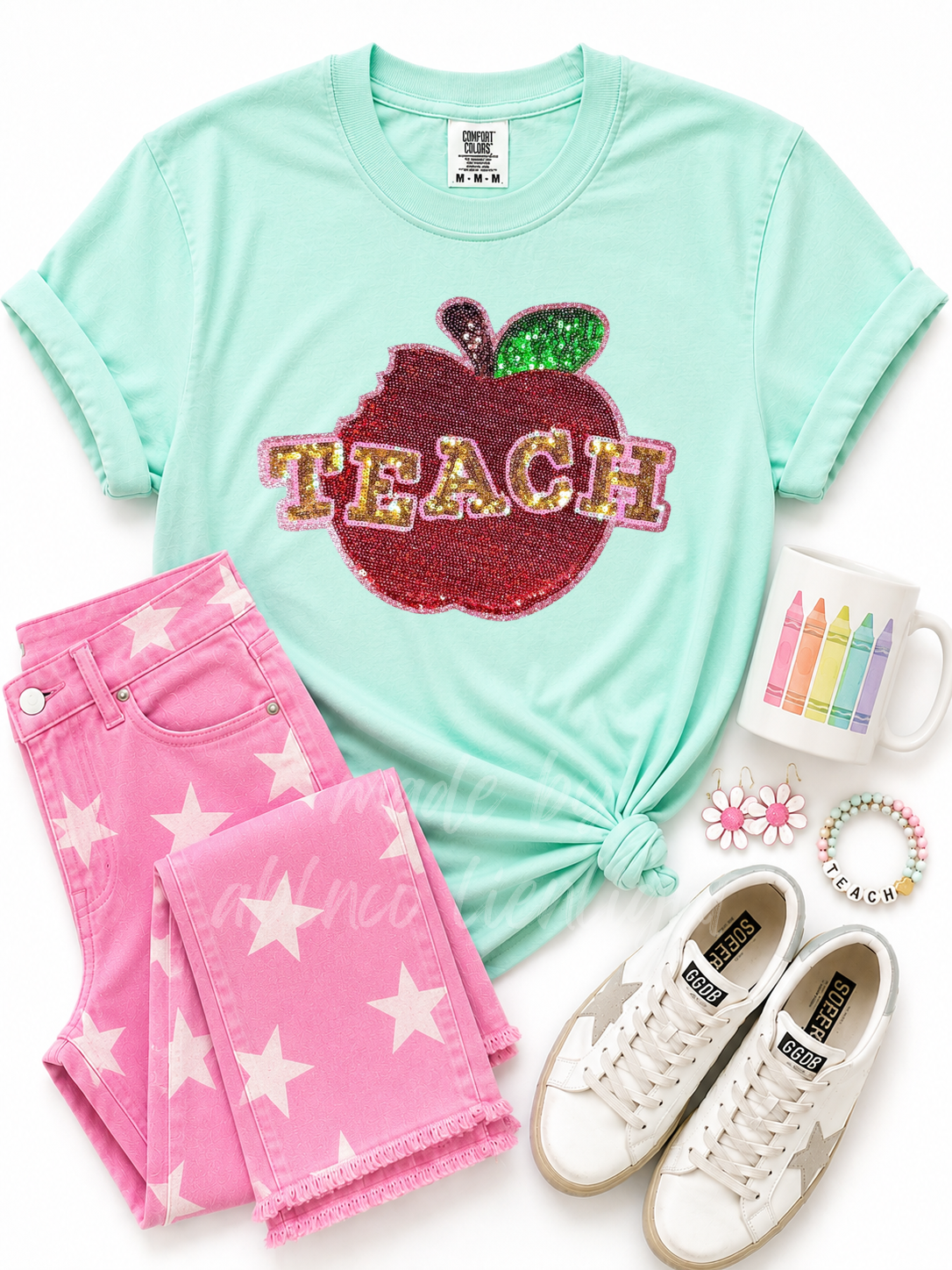 Sequin Teach Apple Patch Tshirt