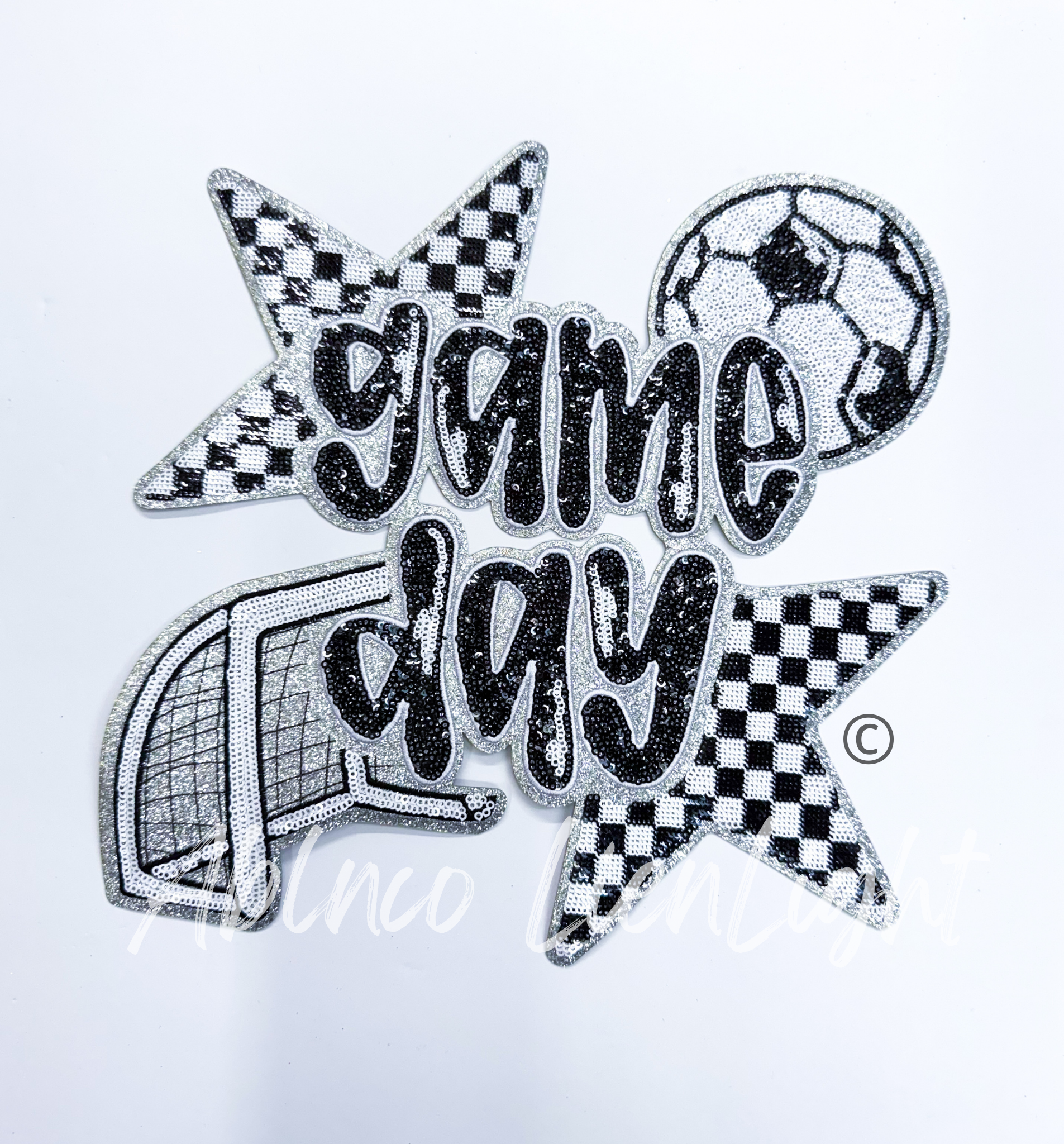 Soccer Game Day Checkered Star Sequin Patch - Large