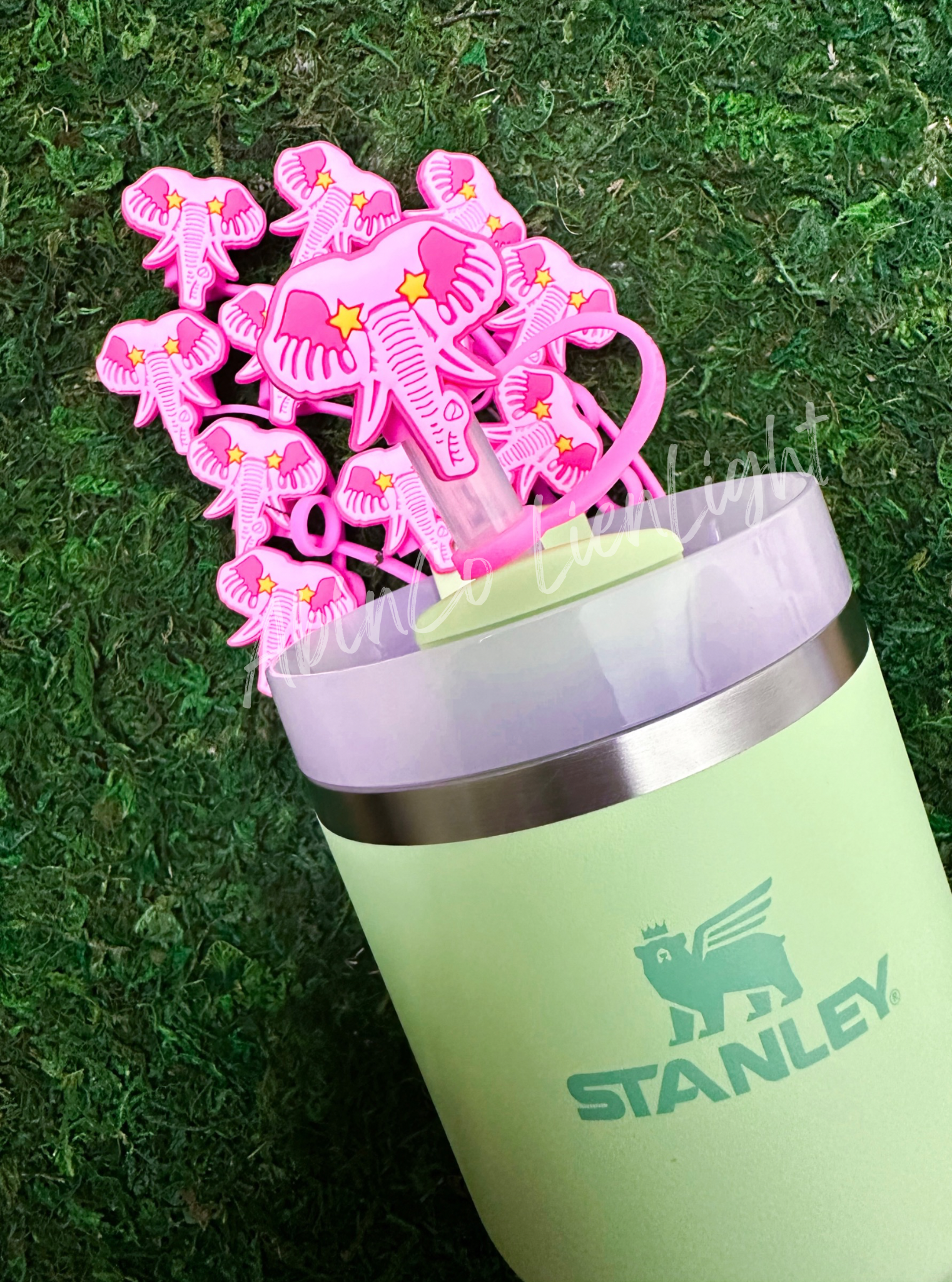 Preppy Pink Mascot™ Elephant Tumbler Straw Topper Cap