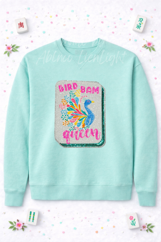 Bird Bam Queen Peacock Tile Mahjong Sequin Sweatshirt