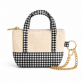 Black Gingham Mini Tote Bag Keychain | Zippered Purse Charm & Pouch