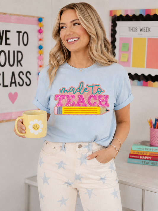 Made To Teach Teacher Sequin Patch Tshirt