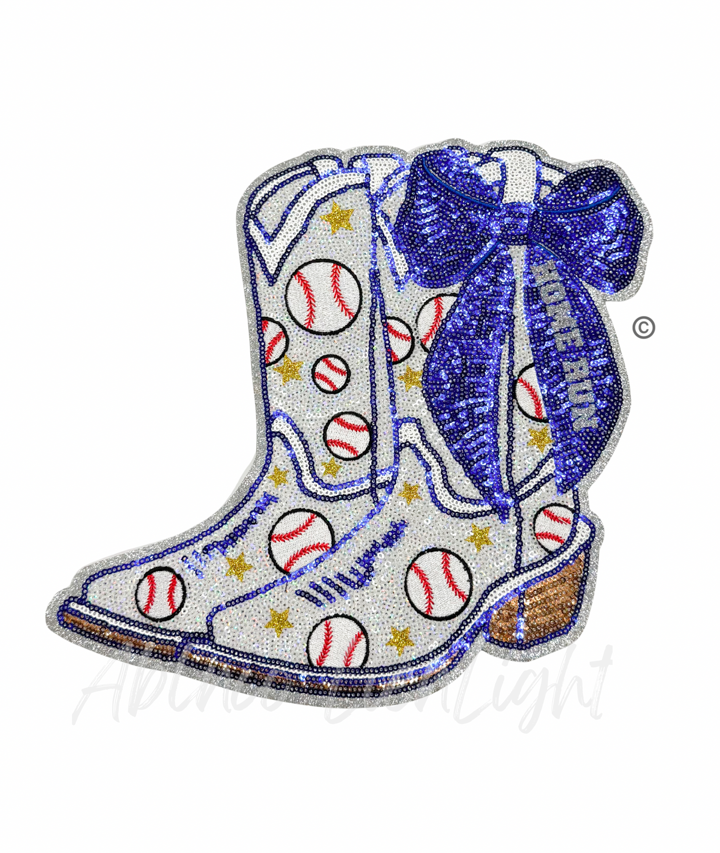 Baseball Homerun Star Royal Bow Boots Sequin Patch - Large