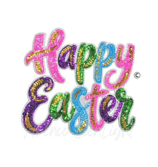 Colorful Cursive Happy Easter Sequin Patch -Large