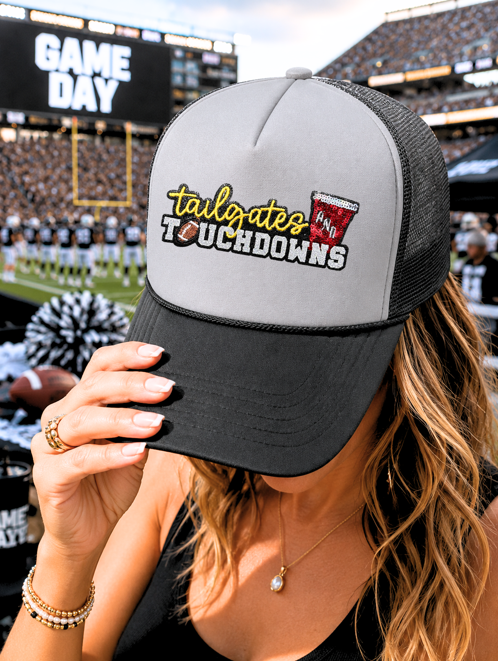 Tailgates And Touchdowns Sequin Patch Otto Trucker Hat