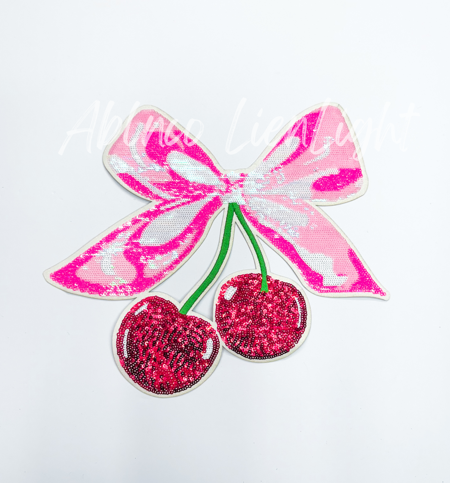 Cherry Cherries Pink Bow Sequins Patch