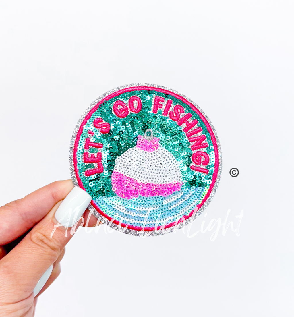 Lets Go Fishing Pink Sequin Patch