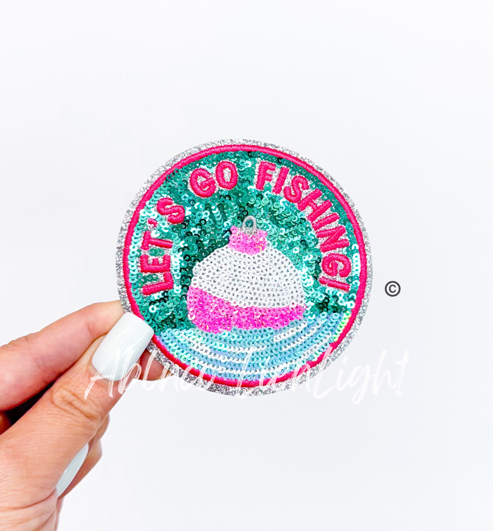 Lets Go Fishing Pink Sequin Patch