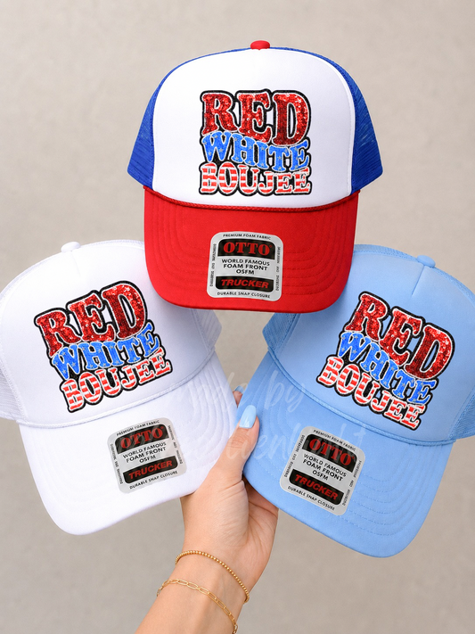 Sequin Red White Boujee 4th July Otto Trucker Hat