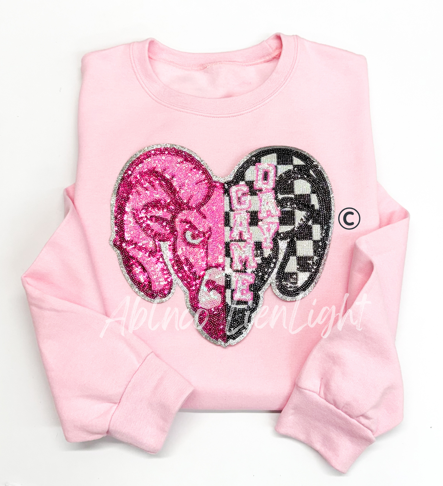 Preppy Pink Checkered Ram Mascot Game Day Sequin Patch