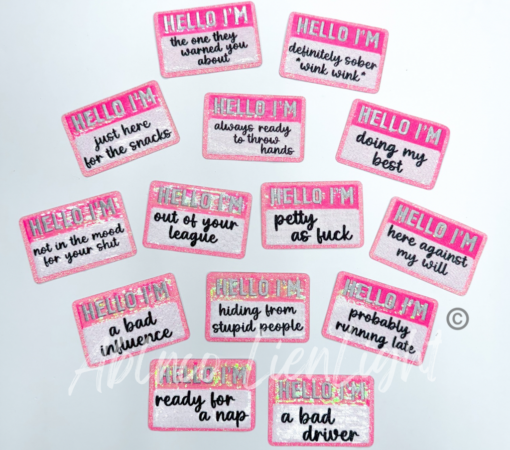 Hello I’m a bad driver glitter sequins patch