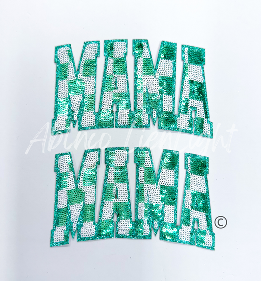 Small Teal Checkered Mama Sequins Patch