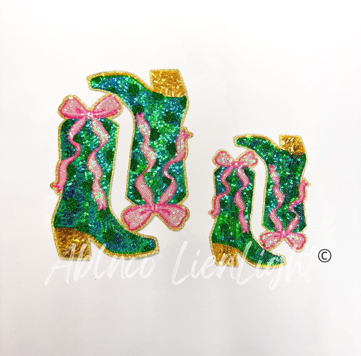 Pink Bow Lucky Boots St Patricks Day Sequins Patch