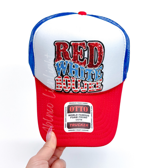 Red White Boujee Sequin 4th July Holiday Otto Trucker Hat