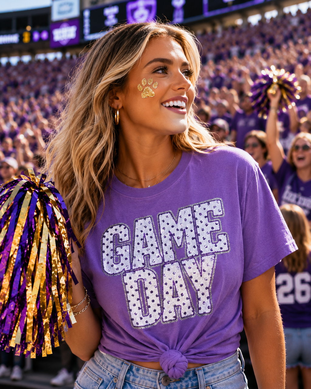 Purple Polka Dots Game Day Sequin Patch Shirt