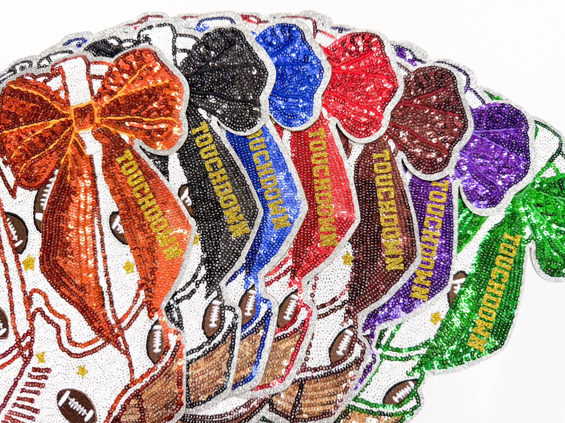 Football Touchdown Star Red Bow Boots Sequin Patch - Large