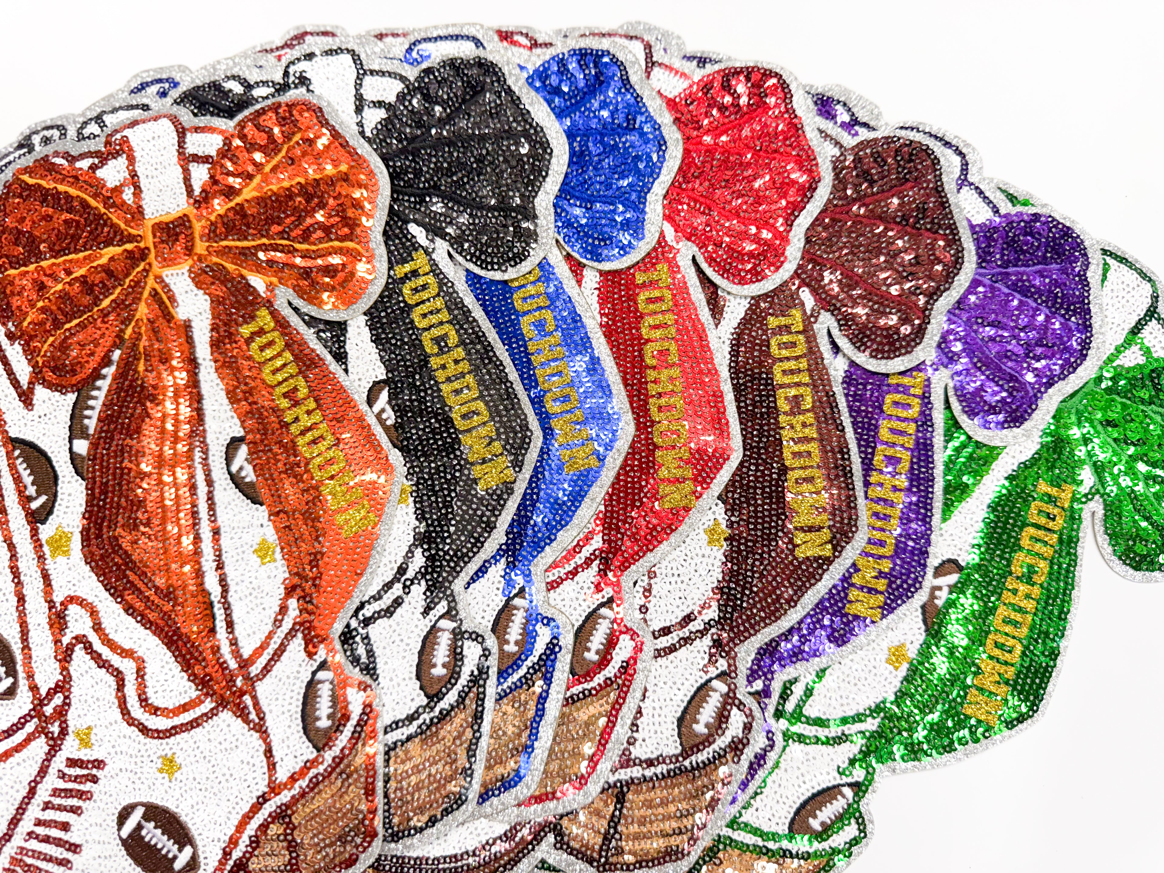 Black Bow Boot Touchdown Football Sequin Patch - Large