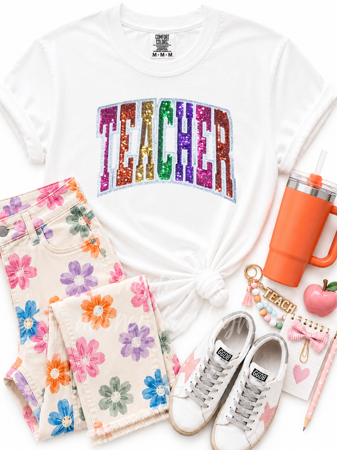 Colorful Teacher Sequin Patch Tshirt