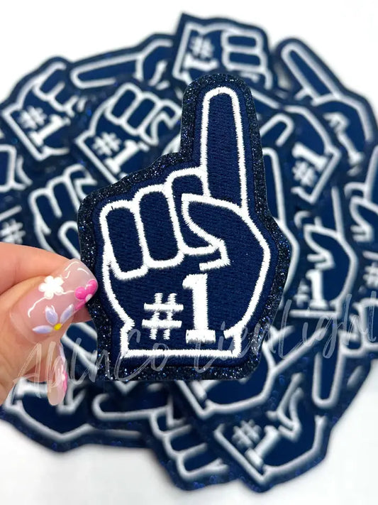 Navy Foam Finger Embroidery Patch