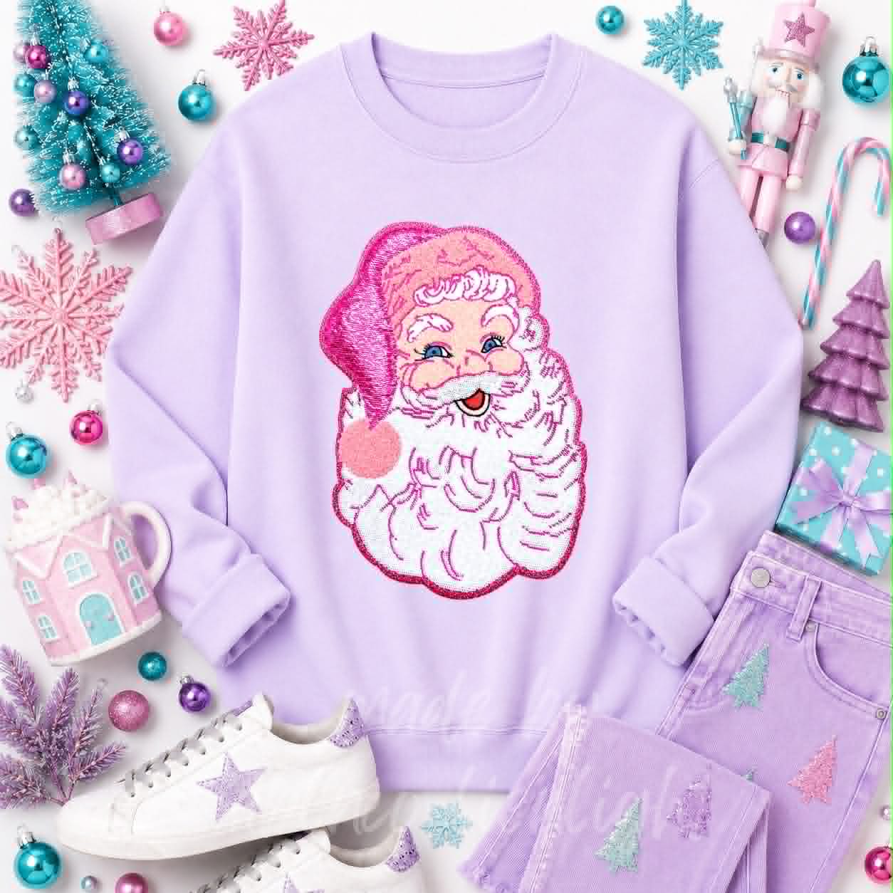 Pink Santa Christmas Sequin Patch Sweatshirt