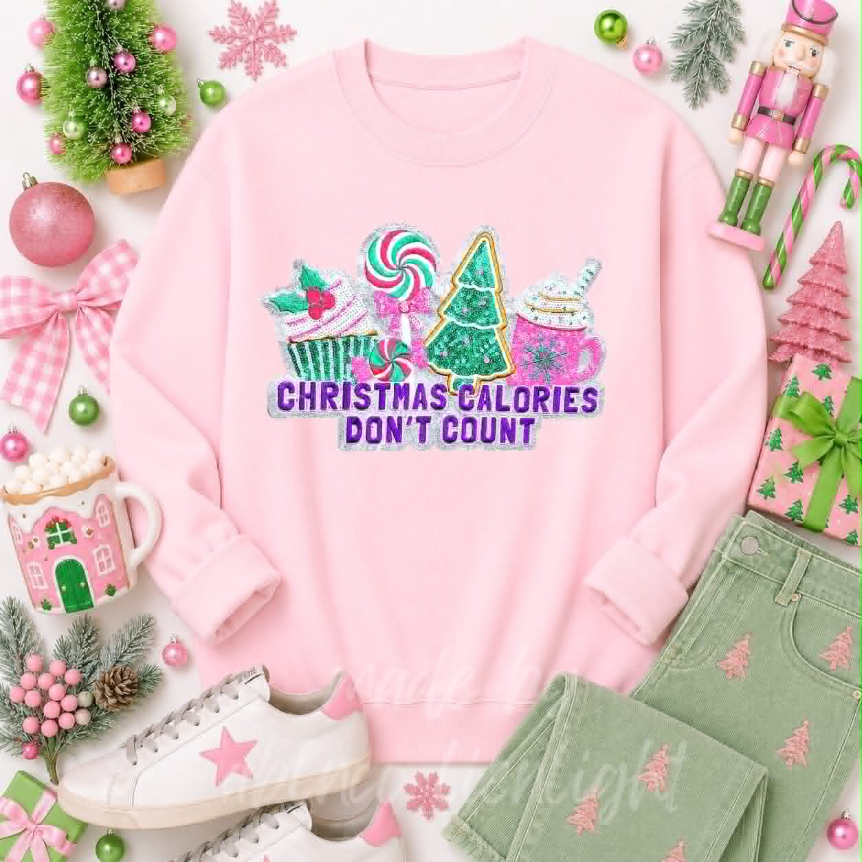 Christmas Calories Don't Count Christmas Sequin Patch Sweatshirt