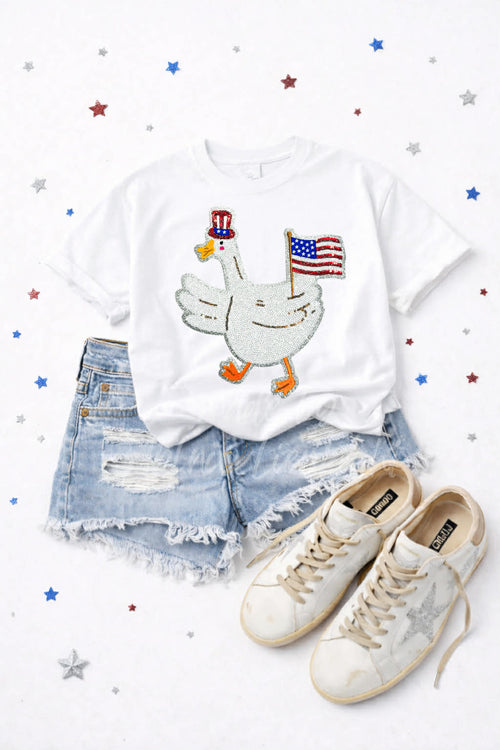 4th of July Goose Sequin Patch Tshirt