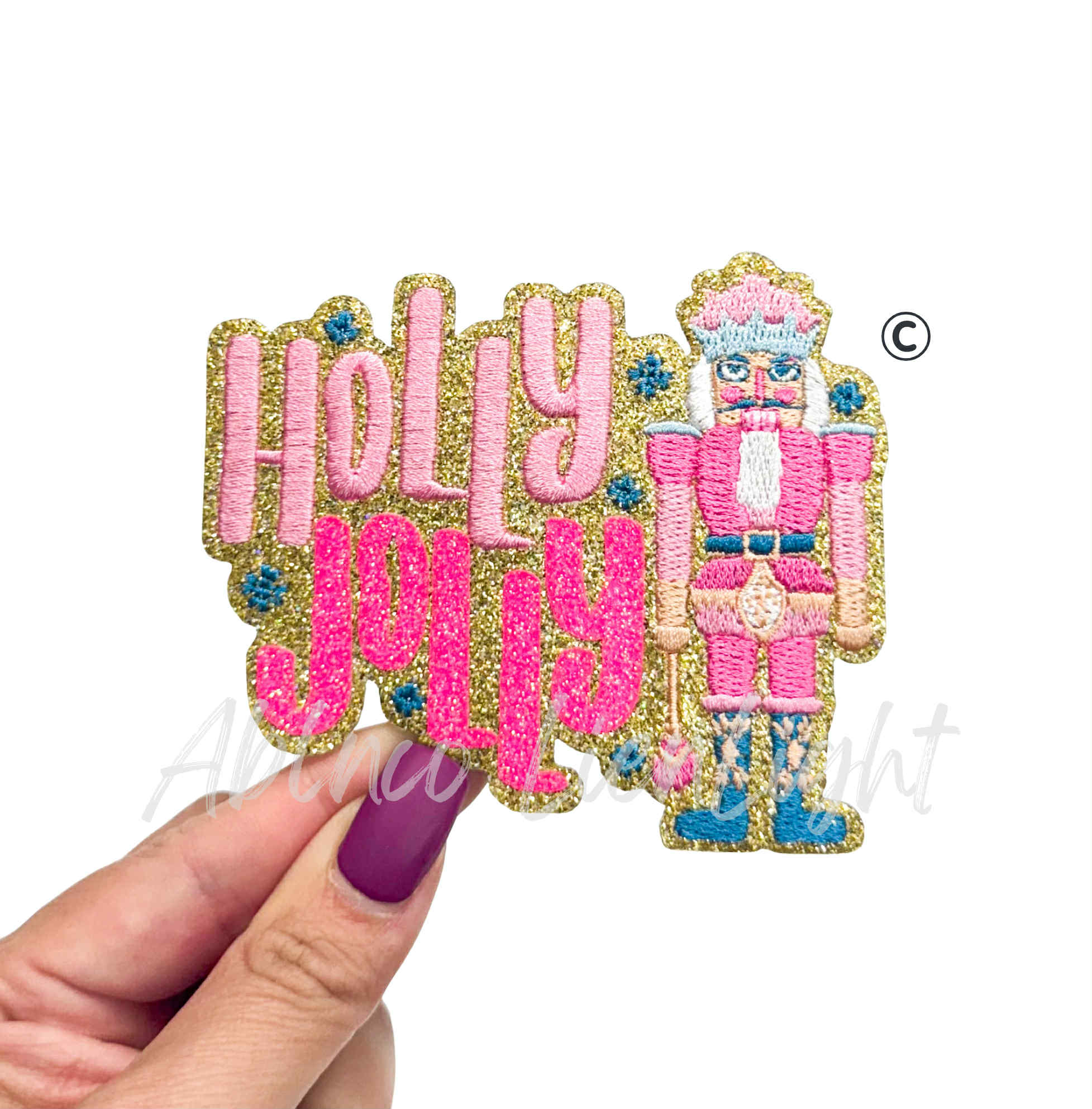 Pink Holly Jolly Nutcracker Christmas Sequin Patch - Small