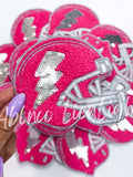 Hot Pink Football Helmet Chenille Sequin Patch