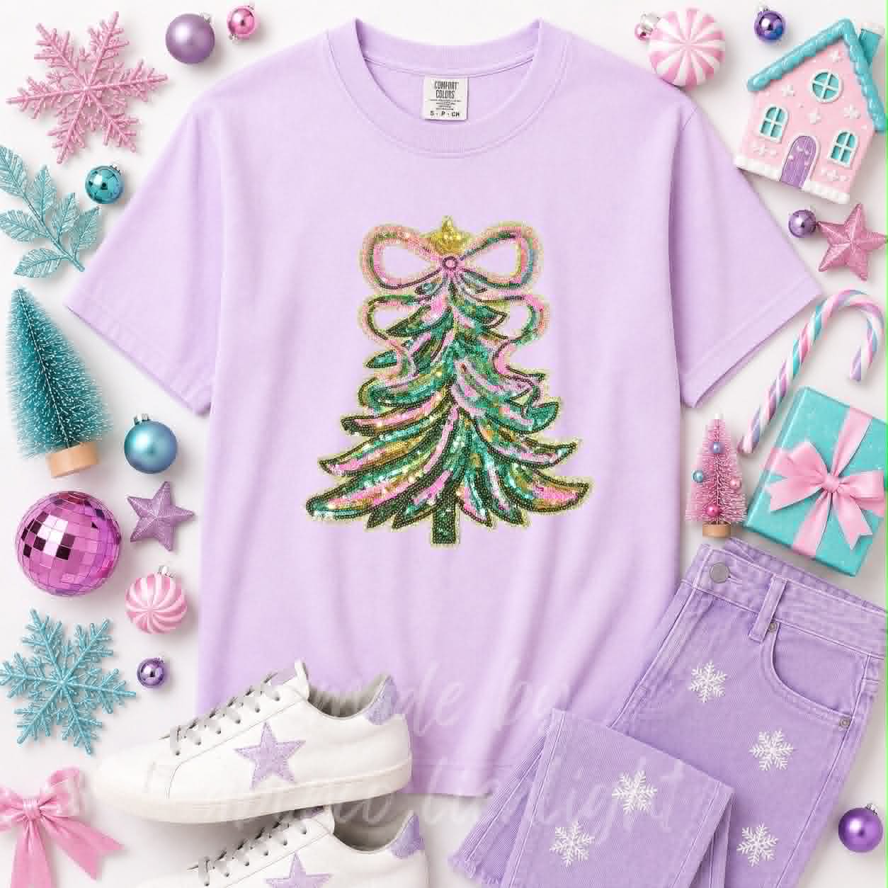 Christmas Tree Christmas Sequin Patch Tshirt