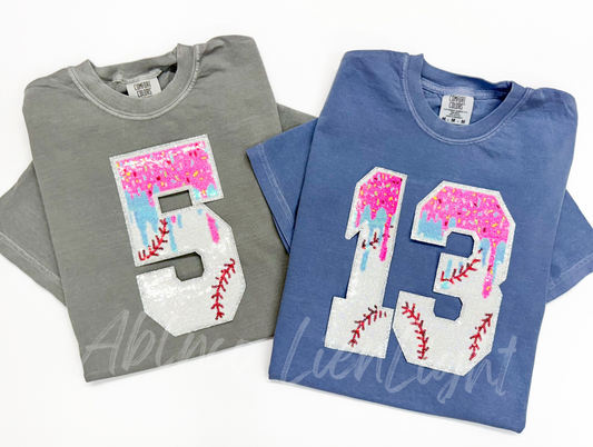 Sequin Baseball Drip Ice Cream Number Game Day Tshirt