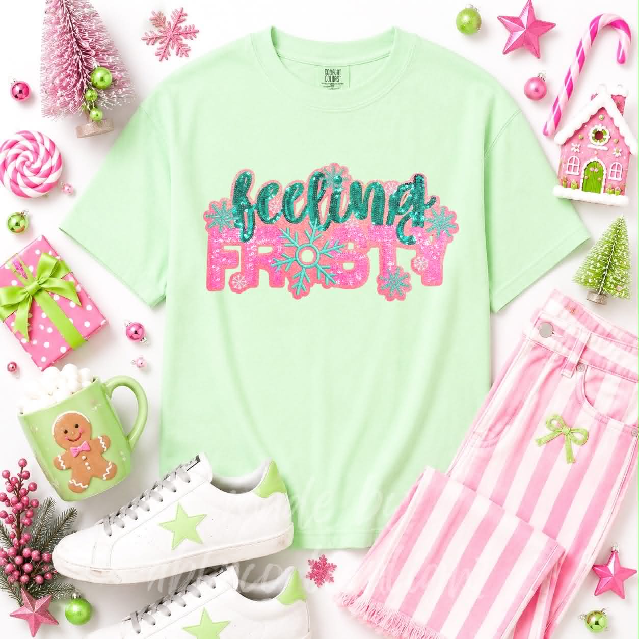 Feeling Frosty Christmas Sequin Patch Tshirt