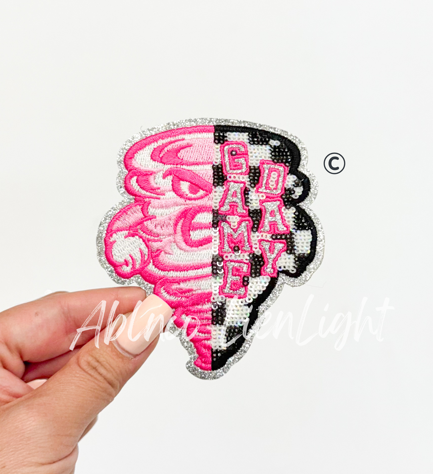 Preppy Pink Checkered Twister Cyclone Mascot Game Day Sequin Patch - Small