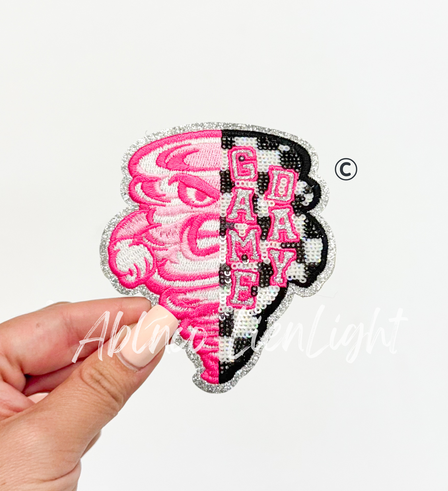 Twister Cyclone Mascot Pink Checkered Sequin Patch - Small