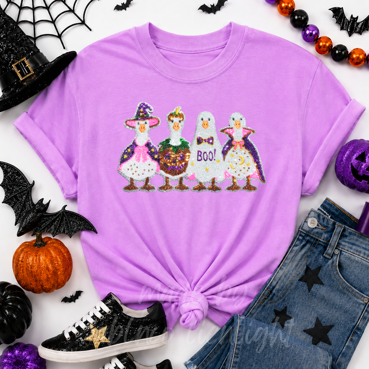 Silly Goose Halloween Sequin Patch Tshirt
